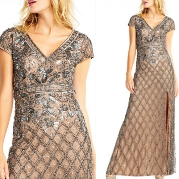 Adrianna Papell Embroidery Sequin Beading Evening Gown - Picture 2 of 10